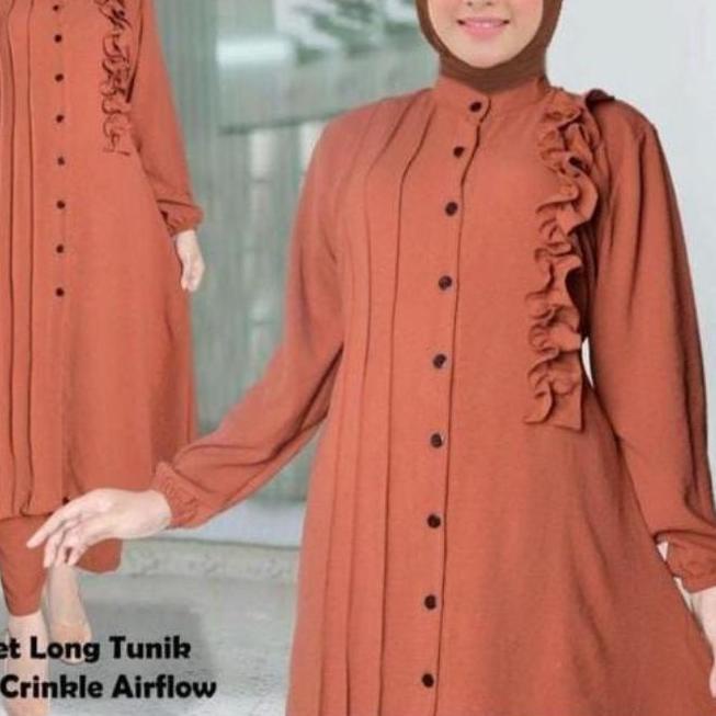 ➫ AUREL SET/Stelan Long Tunik Cringkle Airflow Terbaru ☁