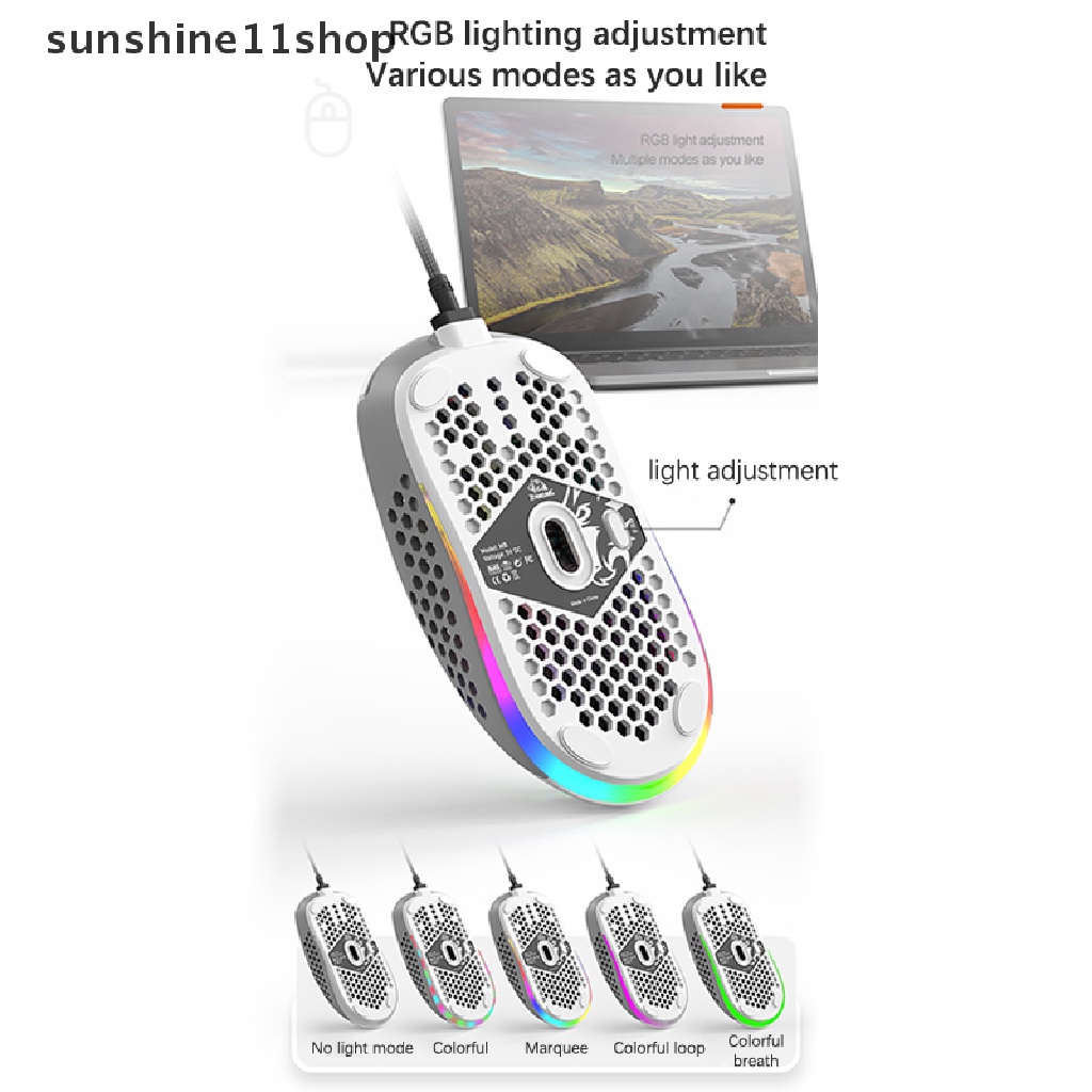 Sho Mouse Kabel Lampu RGB Honeycomb Gaming Mouse USB Komputer PC Desktop Aouse Laptop Mice Gamer N