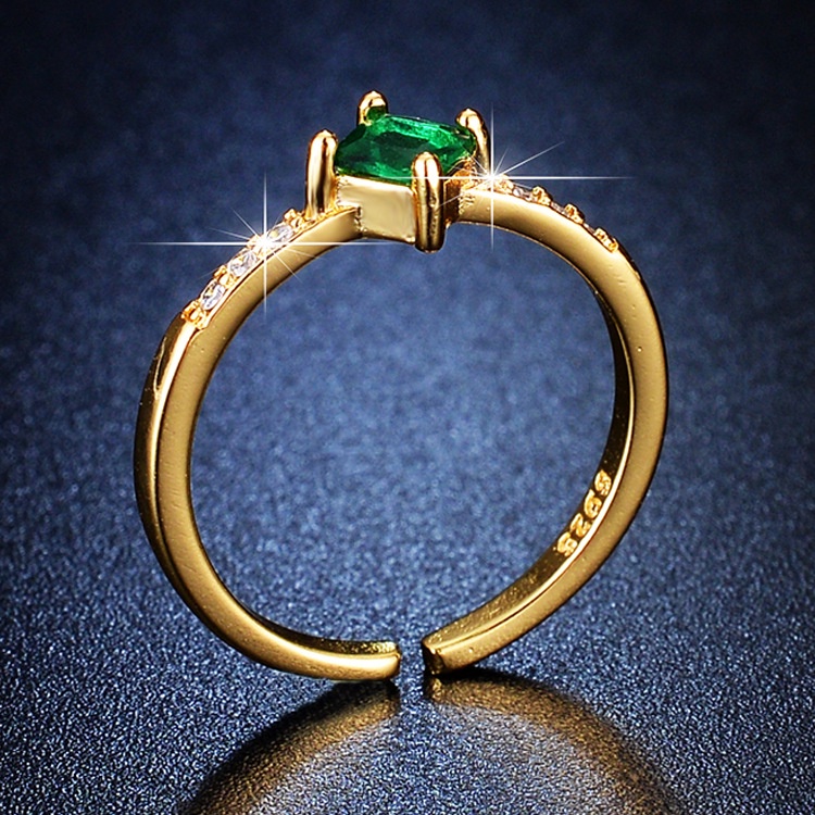 Goldkingdom Fashion Perhiasan Aksesoris Ready Stock Zirkon Baru Cincin Kreatif Berlian Hias Warna Zirkonium Sederhana Persegi Zamrud Pembukaan Cincin Perempuan