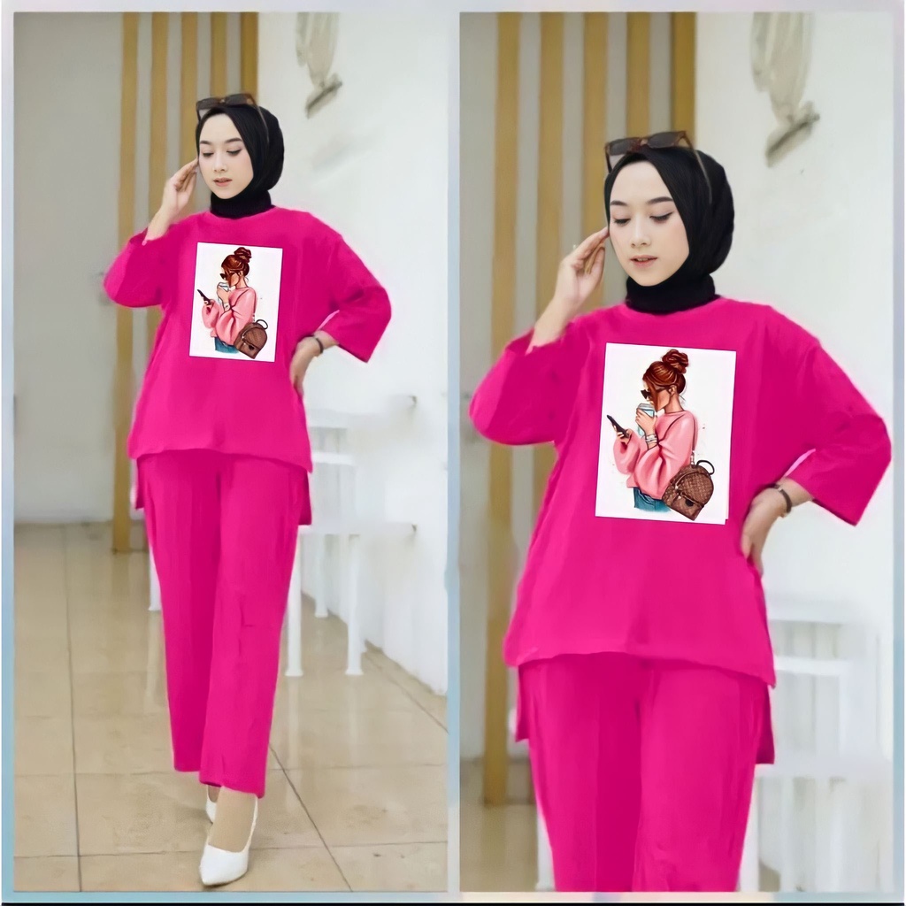 One Set Wanita Kekinian Setelan Baju Remaja Viral Jumbo Dewasa Terbaru