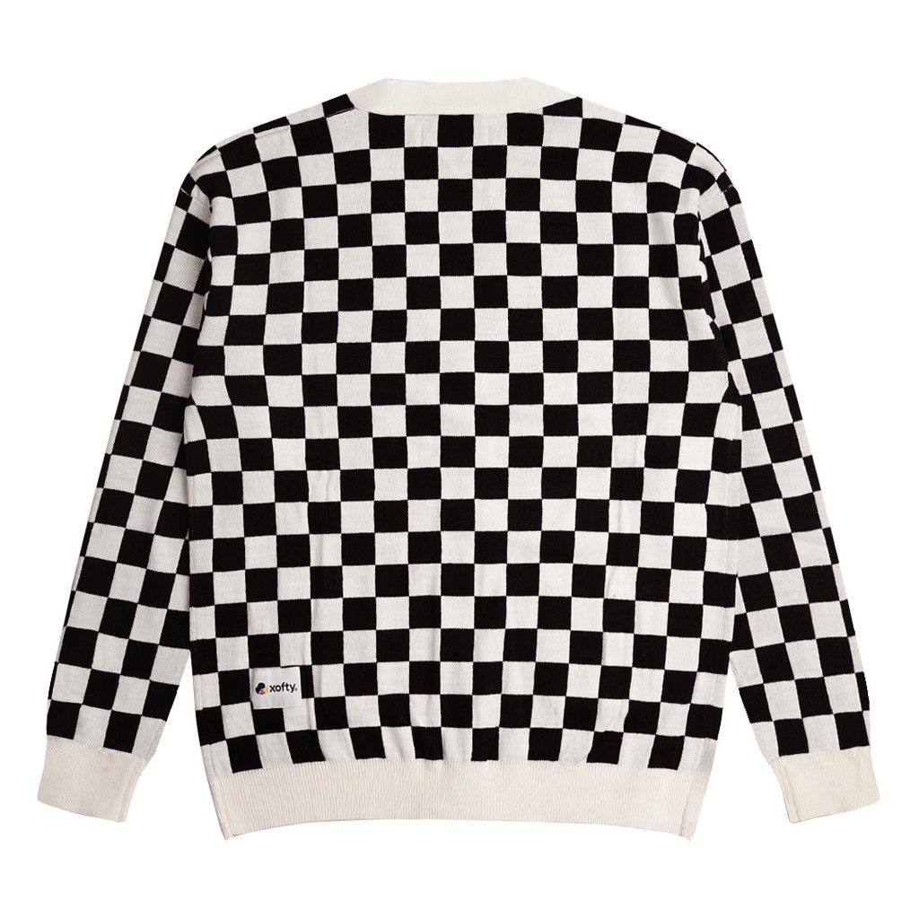 Xofty Knitt Cardigan Horizon Checkerboard