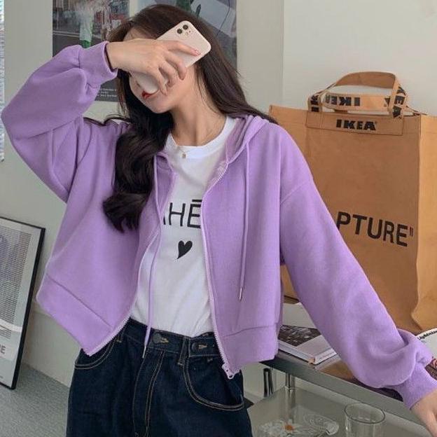 BIG SALE Jaket Wanita - croope hoodie zipper lilac