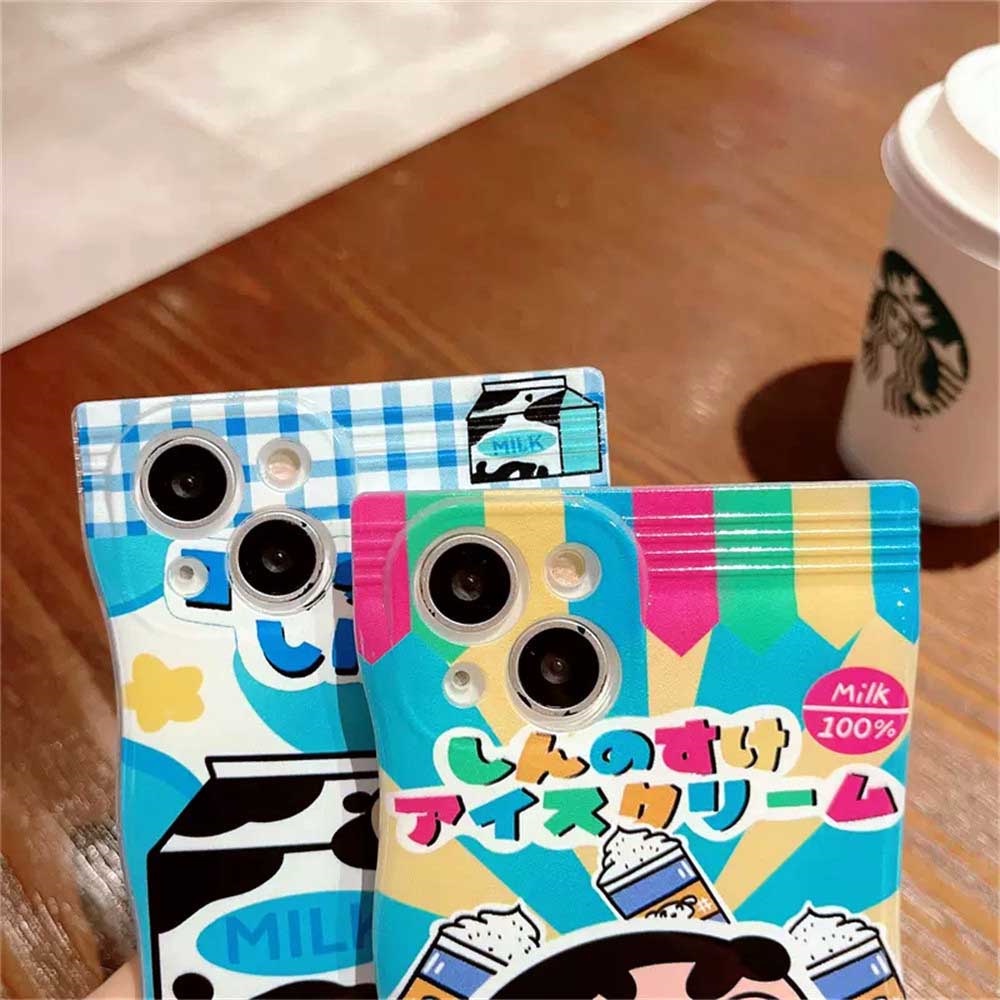 IPHONE Casing Lucu Kompatibel Untuk Iphone14 14Pro 11 13 12 Pro MAX iPhone7 8plus 6s Plus XR 14Plus XS MAX Crayon Shin Chan Ice Cream Milk TPU Phone Cover