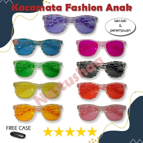 Kacamata Gaya Anak Bingkai Motif Hiu Lucu Kacamata Fashion Lensa Warna UV Protection Anak Perempuan dan Laki-Laki Unisex FREECASE