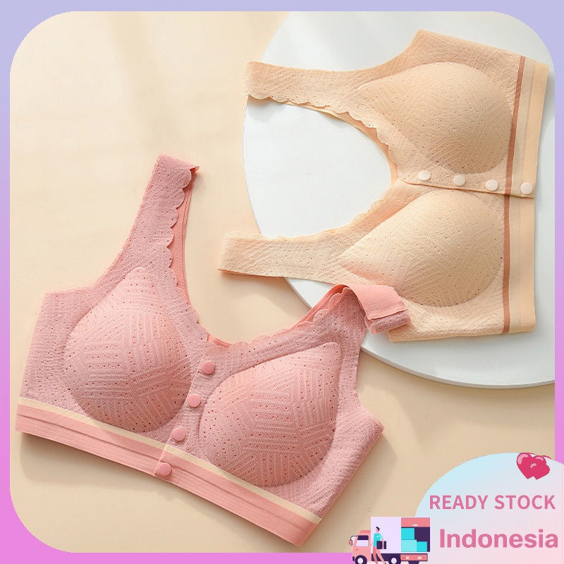 Seamless Bra Menyesui Kancing Depan Katun Renda Mulus Bra B1052