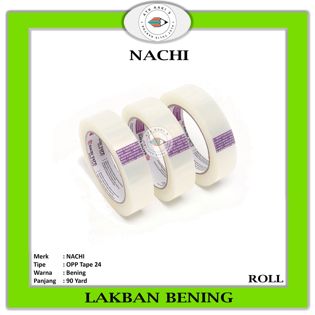 NACHI - Lakban Bening 1 inch Nachi / OPP Tape / Naci Isolasi Selotip -Roll