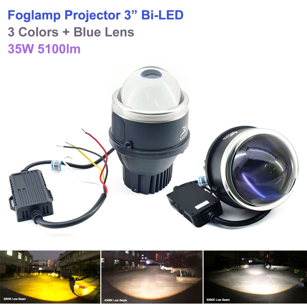 Foglamp Bi-Led Projector Mobil Motor Projie 3 Inch Hi-Lo 3 Warna Blue Lens