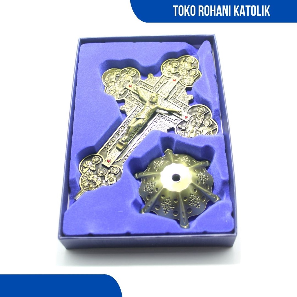 SALIB DUDUK APOSTOLIK 20 CM (12 RASUL)/SALIB DUDUK MEJA KATOLIK / SALIB LOGAM / SALIB ALTAR