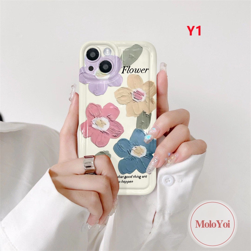 IPHONE Shockproof Airbag Fresh Art Flower Tulips Case Kompatibel Untuk Iphone14 11 13 12 Pro MAX 7Plus XR 6 6S 8P Plus X XS MAX Lukisan Cat Minyak Bunga Lembut TPU Silicon Clear Phone Back Cover