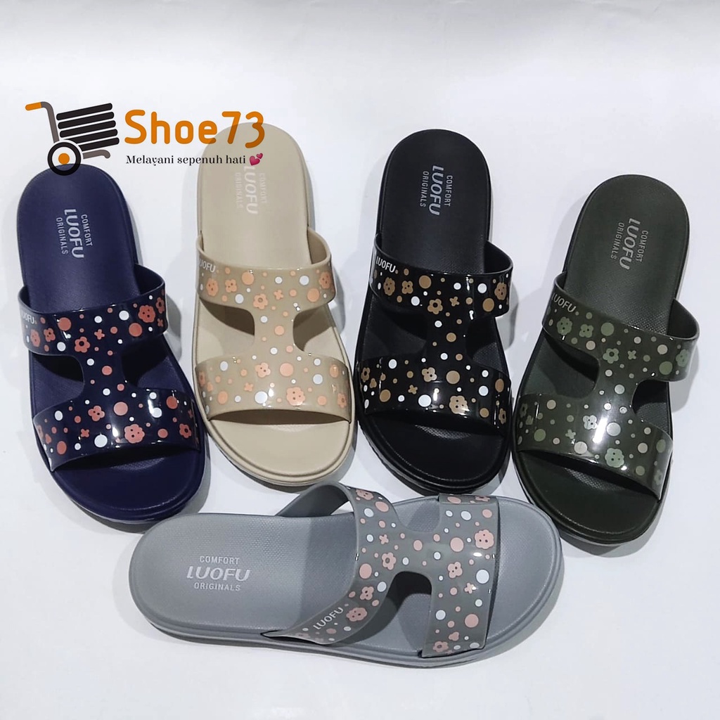 LUOFU E 7190 S-B61 SIZE 36-40 ORIGINAL l Sandal Selop MOTIF jelly wanita l Sendal kokop cewek impor