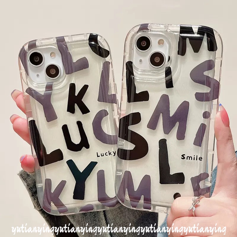 IPHONE Fashion Graffiti Simple Alfabet Inggris Lucky Case Kompatibel Untuk Iphone11 7 6 8 6S Plus 13 14 12 Pro MAX XR X XS MAX Airbag Shockproof Bening Lembut Anti Jatuh Cover