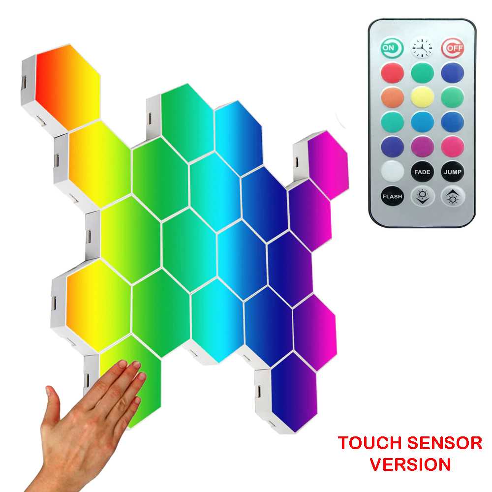 (BISA COD) FTIHSHP Yabstrip Lampu Hias Hexagonal LED RGB Touch Sensor 3 PCS with Remote - HD004