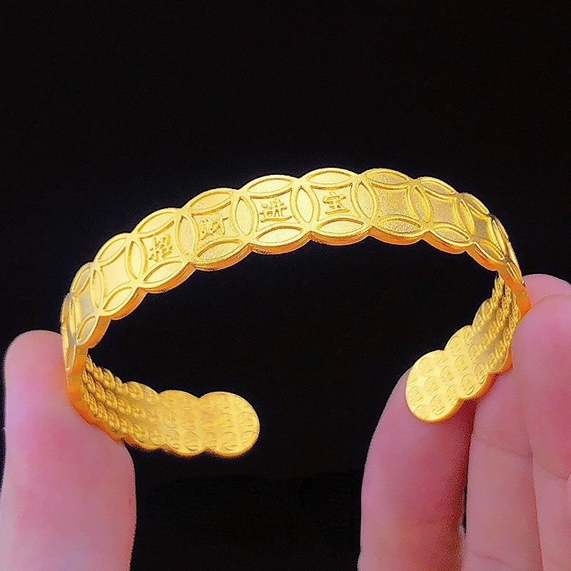 Goldkingdom Perhiasan Fashion Emas Asli Kadar 375Bangkok Aksesoris Ready Stock Lapis Emas Momofuku Gelang Perempuan Metode Kuno Untuk Menarik Uang Dan Harta Karun Gelang Yang Dapat Disesuaikan