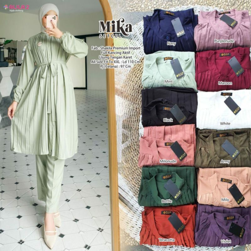 [COD] Mika set tunik plisket dan celana bahan shakila LD 110