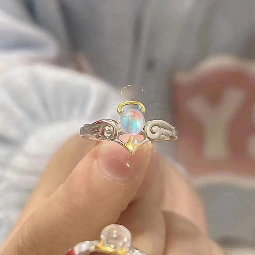 Timekey Vintage Moonlight Batu Cincin Kreatif Malaikat Dan Setan Cincin Pasangan Perhiasan Cincin Alloy Yang Dapat Disesuaikan Untuk Pria Wanita I1W1