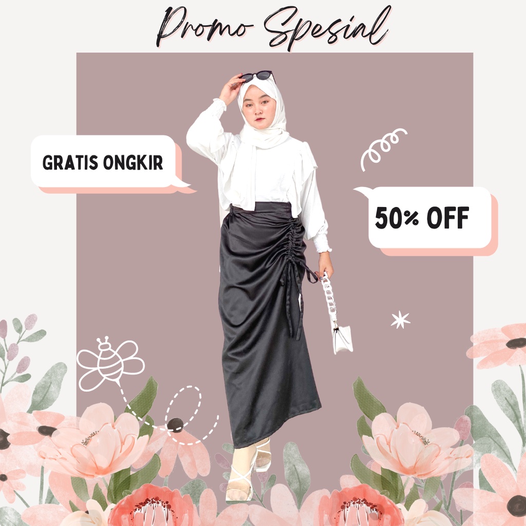Arsda Rok Wanita Dewasa Serut Samping Satin Korea Rok Panjang Span Midi Maxi Model Terbaru Jumbo