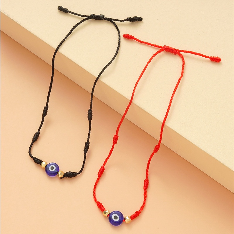 Gelang Liontin Mata Biru | Gelang Tali Kepang 6 Simpul Adjustable Warna Merah / Hitam | Aksesoris Wanita