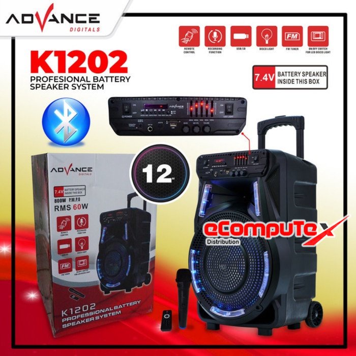 SPEAKER KARAOKE ADVANCE 12&quot; K-1202 SPEAKER BLUETOOTH KARAOKE 12 INCH K1202 GARANSI RESMI