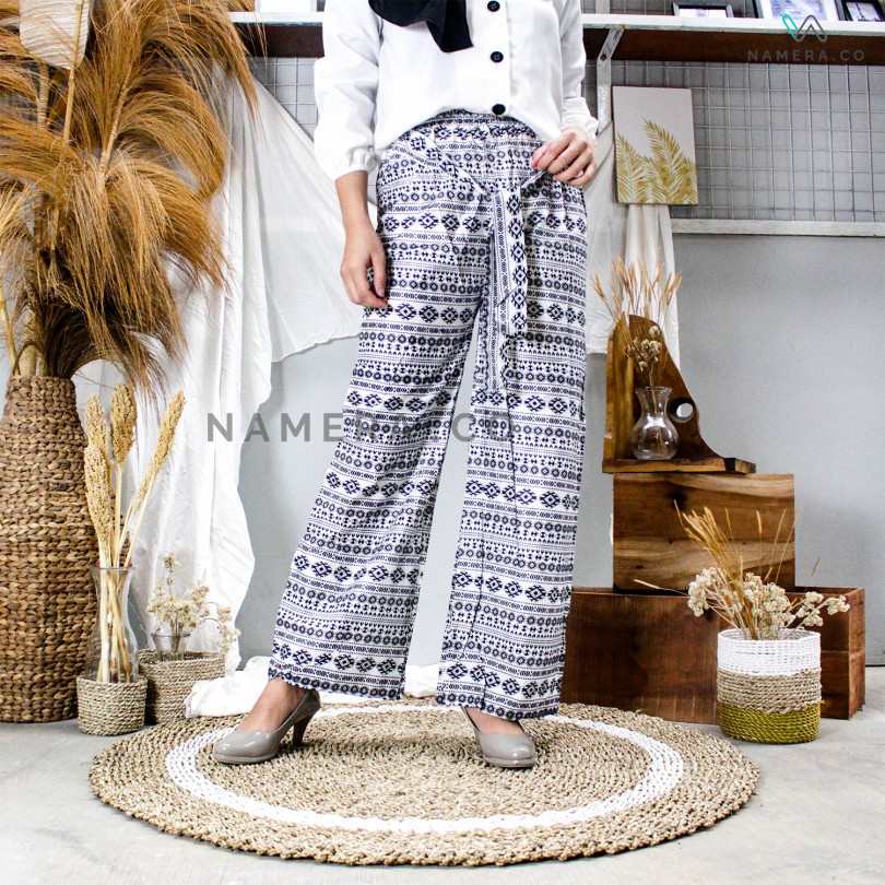 Celana Tidur Kulot Wanita Panjang Santai Di rumah Motif Etnik Bali