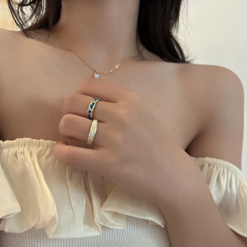 Fashion Enamel Berwarna Terbuka Cincin Untuk Wanita Vintage Tetes Minyak Ins Gaya Halus Cross Rings Jewelry