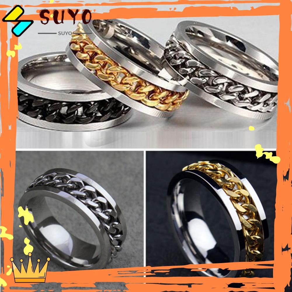 Suyo Band Cincin Perak/Hitam/Emas Perhiasan Pernikahan Stainless Titanium Steel