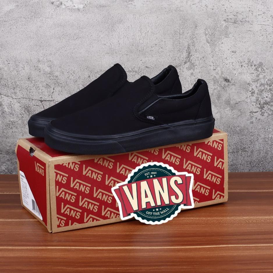✷LUO [ BISA COD ] SEPATU PRIA VANS SLIP ON CLASSIC FULL BLACK SEPATU WANITA VANS SLIP ON KASUAL HITA