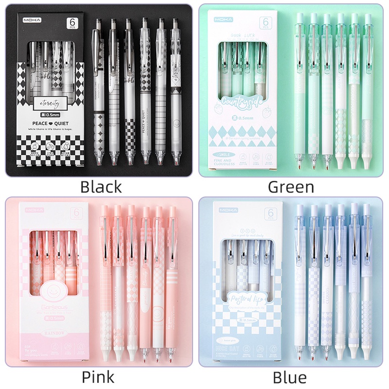 6pcs 0.5mm Tinta Hitam Sederhana Hanya Seri Gel Pen Mahasiswa Portable ST Nib Pena Ditarik