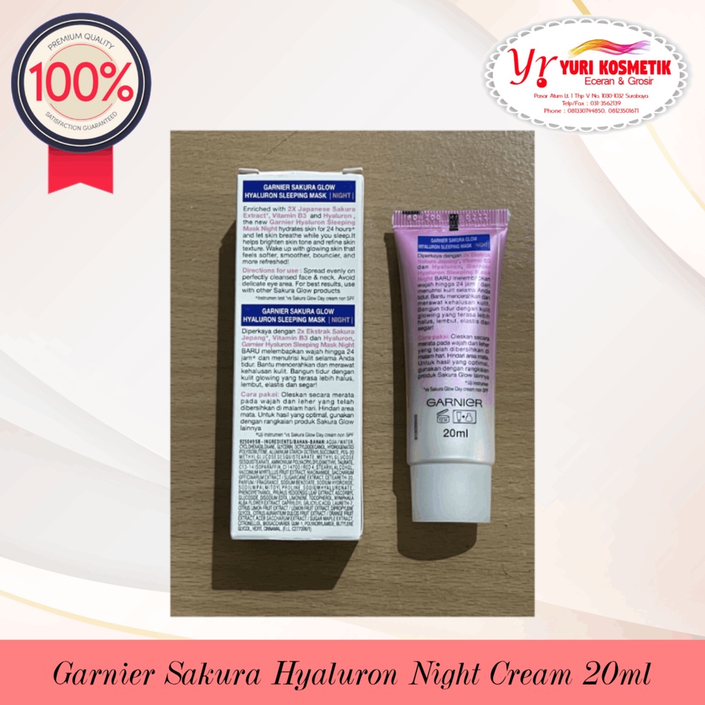 ☘️Yuri Kosmetik☘️ Garnier Sakura Glow Hyaluron Night Cream Sleeping Mask 20ml