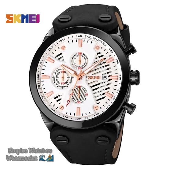 Jam Tangan Skmei 9282 Pria Cowok Analog Tanggal Dan Chrono Aktif Strap Leather Kualitas Original Waterproof