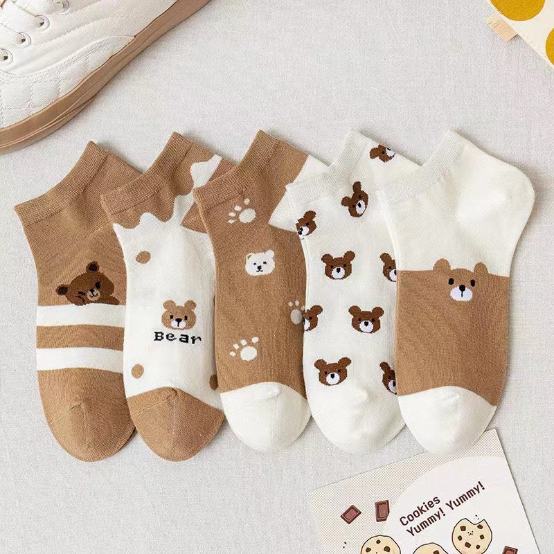 VS - Kaos Kaki Bear / Kaos Kaki Beruang Cokelat Cute / Kaos Kaki Pria Wanita Motif Beruang Cokelat / Kaos Kaki Pendek Lucu FGXX