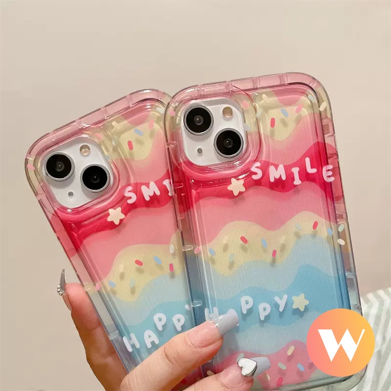 IPHONE Ins Kreatif Warna-Warni Pelangi Casing Kompatibel Untuk Iphone11 12 14 13 Pro Max X Xs Max 7Plus XR 6 6s 8plus SE 2020 Senyum Bahagia Shockproof Airbag Transparan Lembut TPU Case Cover