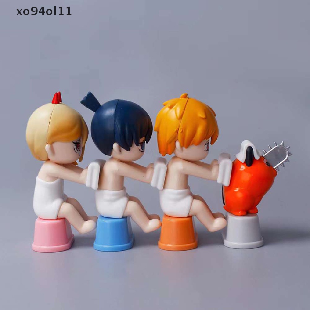 Xo 4Pcs/Set Anime Chain Man Denji Figure Kamar Mandi Gosok Belakang Q Boneka Model Mainan OL