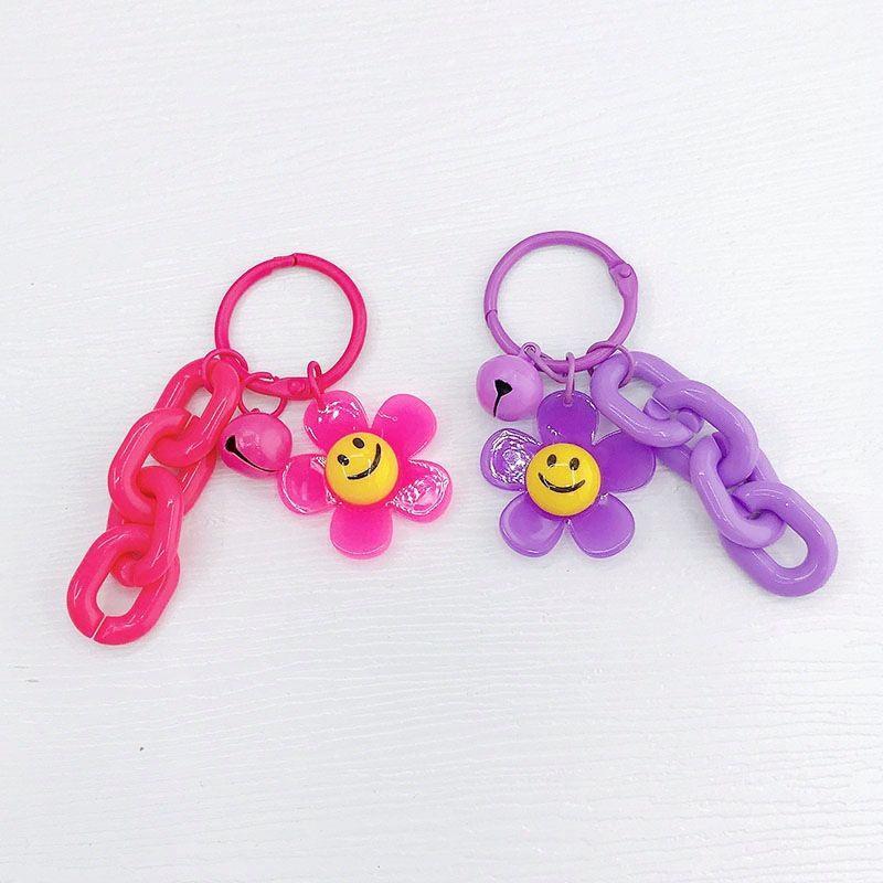 Cod 3D Smile Face Sun Flower Pendant Keychain Universal DIY Aksesoris Untuk iPhone Android OPPO VIVO Huawei Xiaomi Redmi Samsung Semua Telepon Bluetooth Headphone Cases