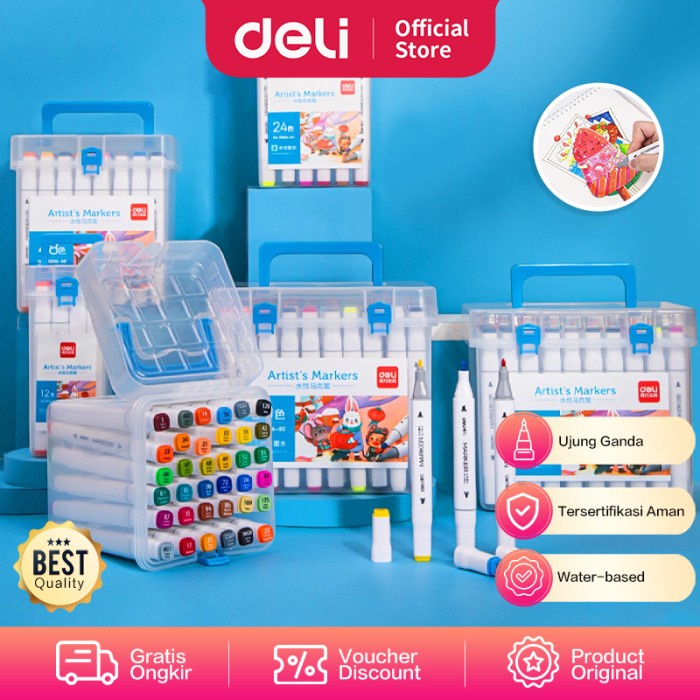 

Terlaris Deli Sketch Marker/Water-Based Marker/Spidol Sketsa Double Tip 70816