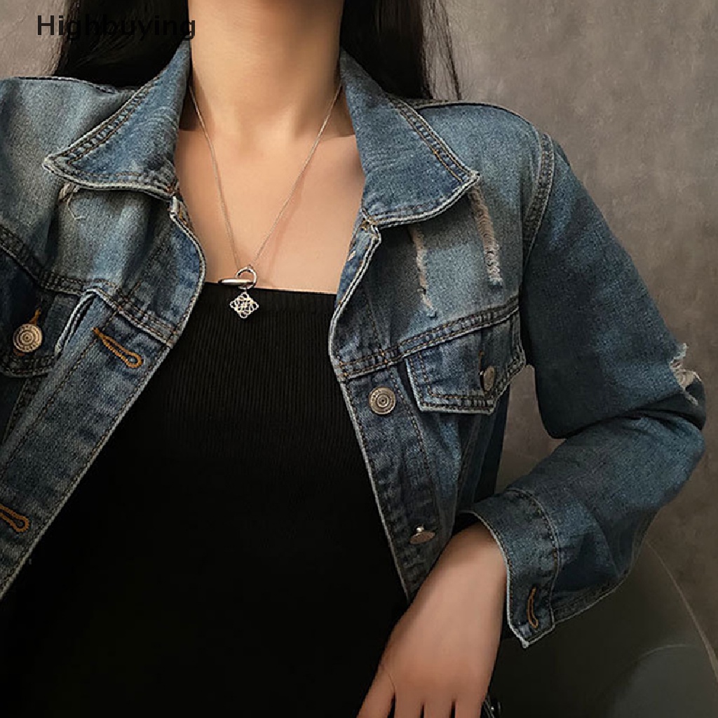 Hbid Kalung Titanium Steel Untuk Wanita Desain Pola Logam Liontin Rantai Sweater Rantai Choker Perhiasan Rantai Klavikula Emas Sweater Rantai Liontin Glory