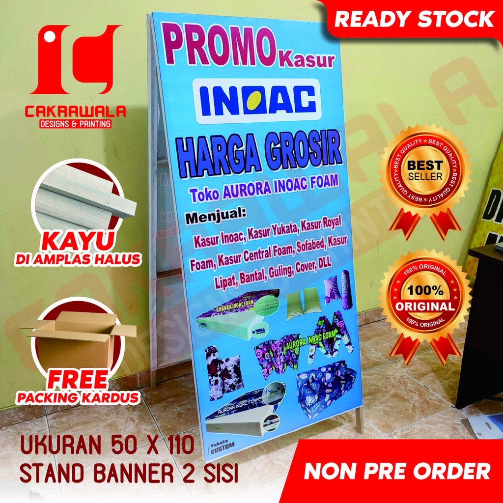 STAND BANNER KAYU KASUR INOAC UKURAN 50 X 110 - STANDING BANNER KAYU - SEGITIGA BANNER KAYU - SEGITI