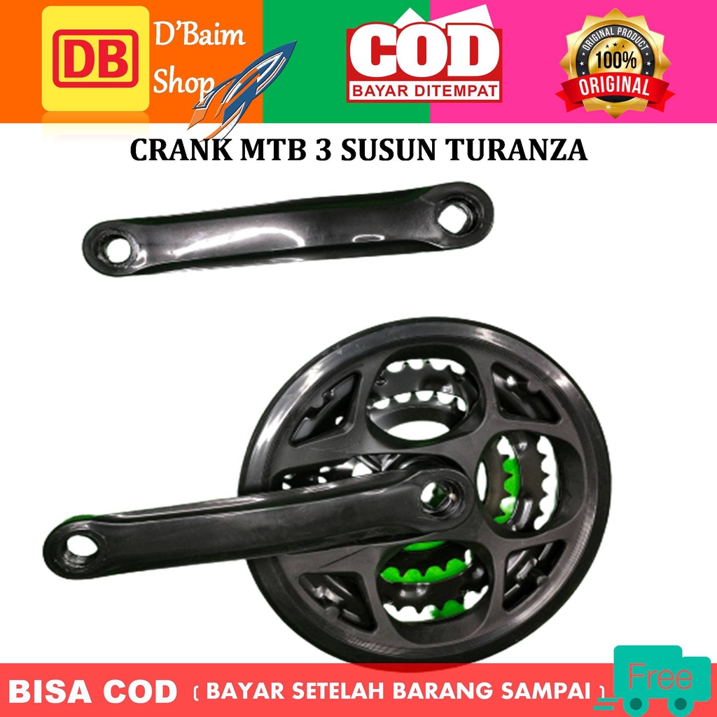 PEDAL CRANK SEPEDA MTB/GEAR DEPAN SEPEDA MTB 3 SUSUN 48T-38T-28T TURANZA/GOESAN