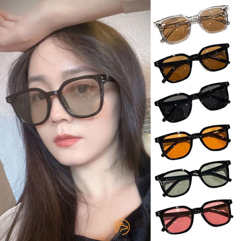 【COD】Kacamata Hitam Bentuk Kotak Warna Coklat Gaya Retro Klasik Untuk Sunglasses Men Women Universal European American Personalized  Sunshade Square Frame