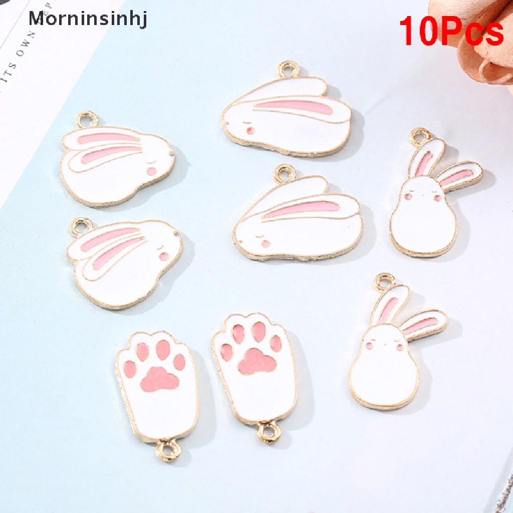 Mornin 10Pcs/Set Enamel Alloy Kelinci Ch Liontin Temuan Perhiasan DIY Craft Making id