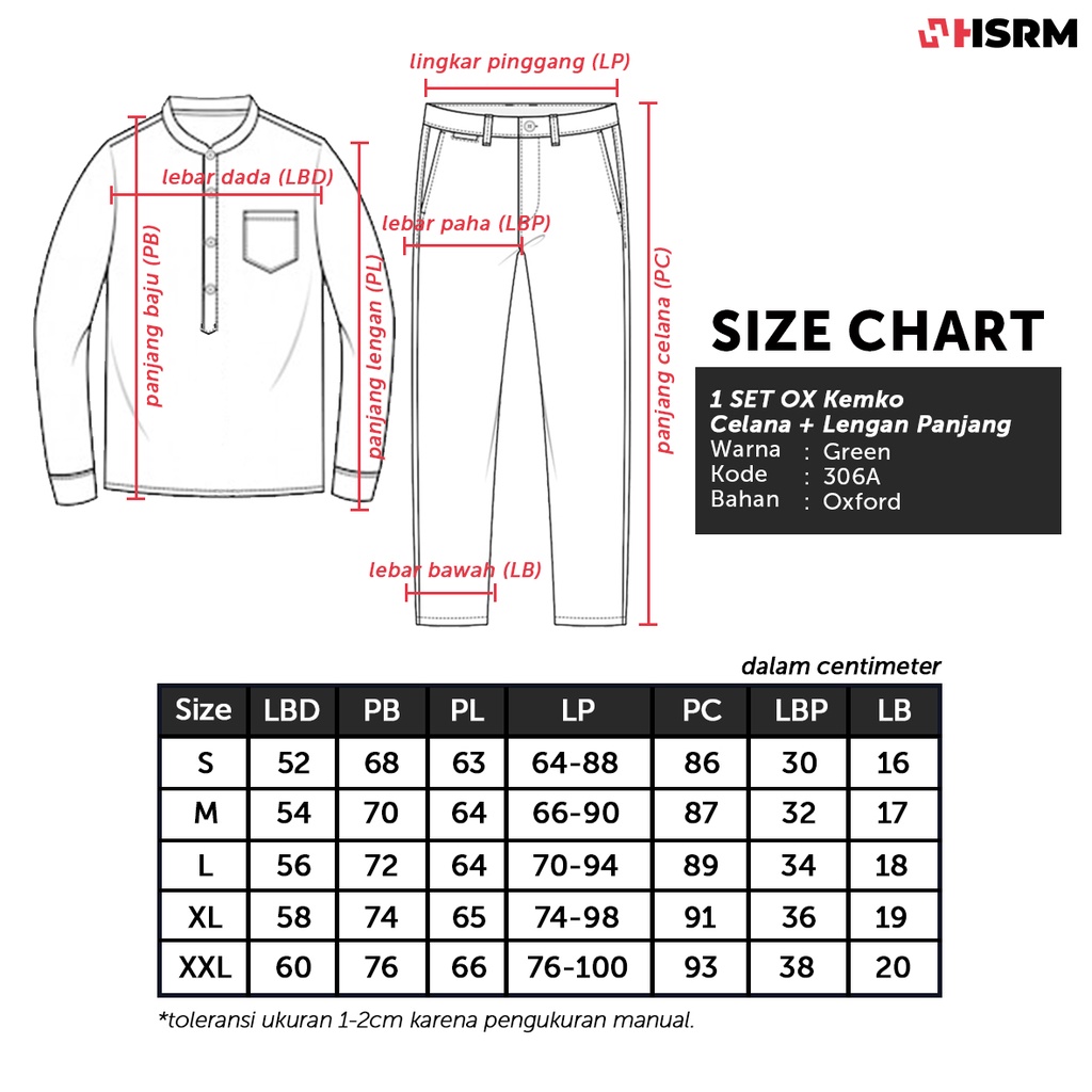 HSRM Ox Kemko 1 Set Green Kemeja Koko Lengan Panjang 306 A 304 A