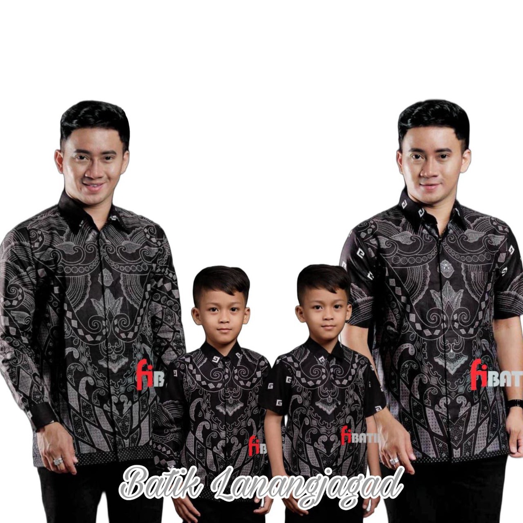 Batik Pria Couple Batik Ayah dan Anak Laki Laki Kemeja Batik Anak Cowok Motif Gkcl Warna Hitam