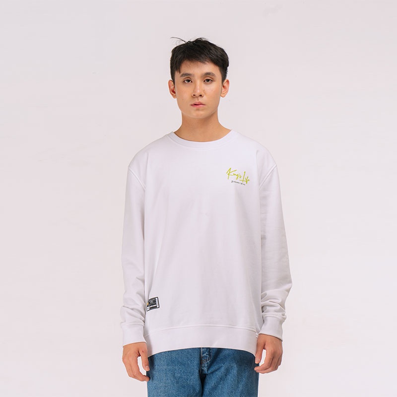 3Second x RRQ Original Jaket Sweater Oversize Cotton French Terry Round Neck Graphic Pria Putih 0511