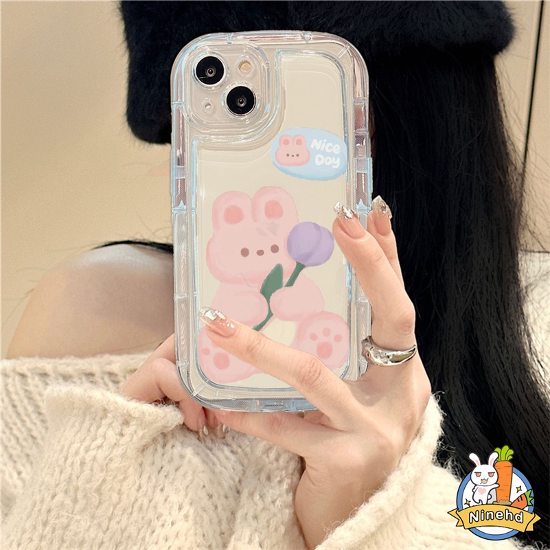 IPHONE Casing Kompatibel Untuk Iphone14 13 12 11 Pro Max X Xr Xs Max8 7 6 6s SE 2020 Plus Lovely Bear Air Cushion Phone Case Bening Silikon Airbag Shockproof Soft Case Cover Pelindung