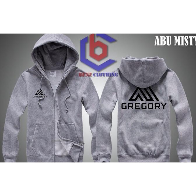 Jaket Hoodie Sweater Gregory Outerwear Pria Wanita Zipper Resleting Depan Polos Sablon Polyflek Kore