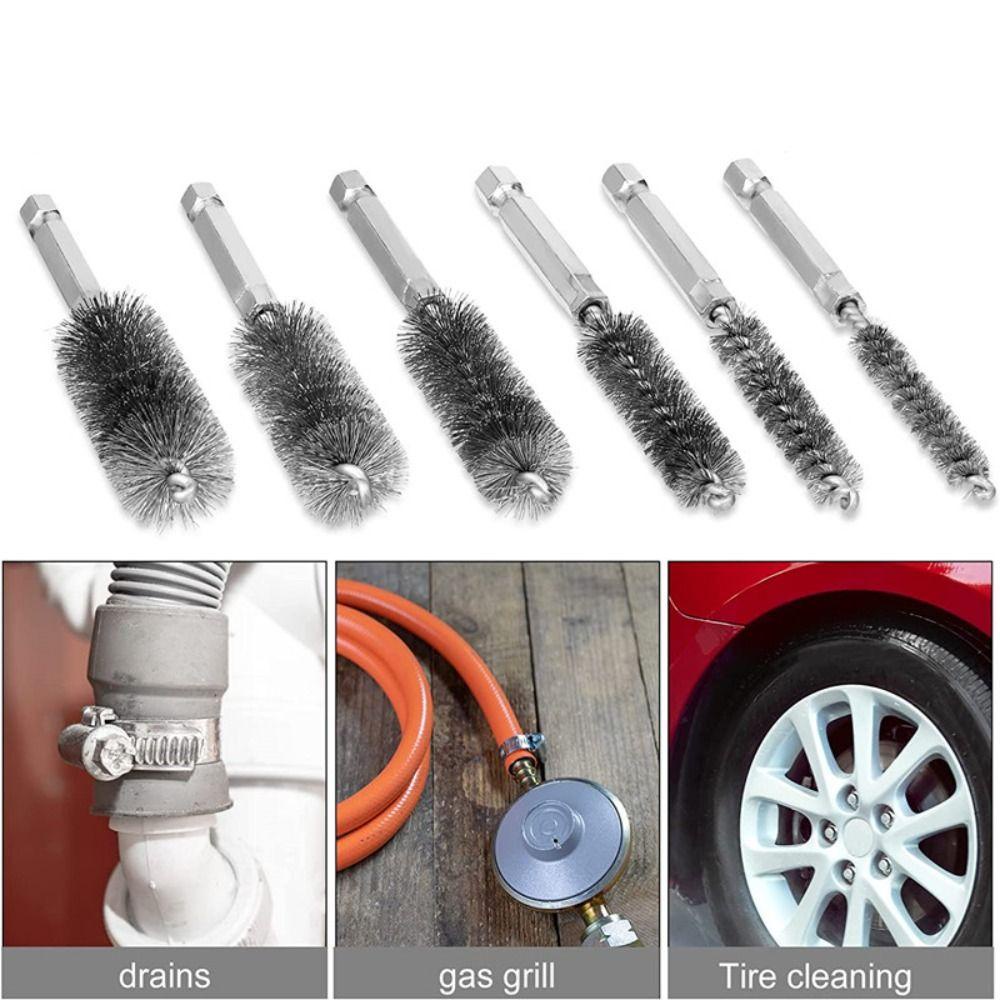 Lanfy Bore Wire Brush Polishing Power Tools 1per4inch Poles Pembersih Pipa Wire Pipe Brush Sikat Bor Penghilang Karat