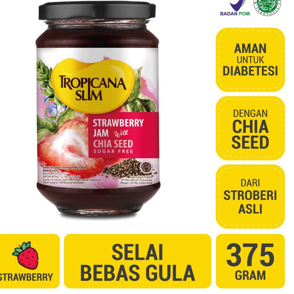 

☪ Tropicana Slim Strawberry Jam 375 g - Selai Stroberi Bebas Gula ➮