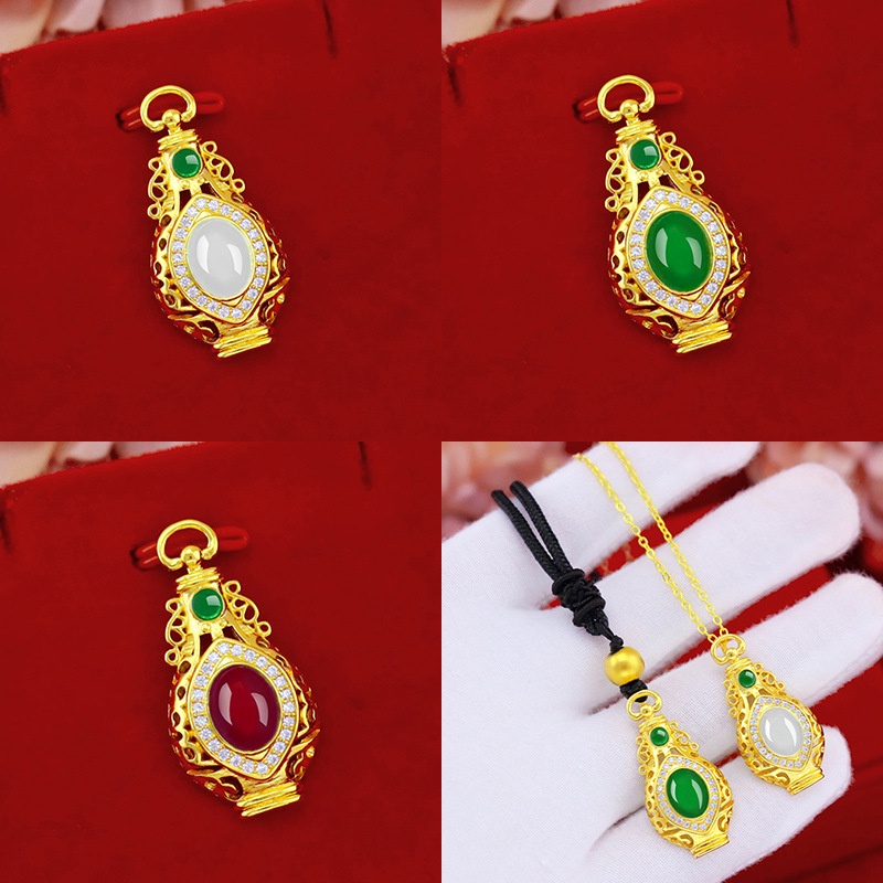 Goldkingdom Perhiasan Fashion Emas Asli Kadar 375Bangkok Aksesoris Ready Stock Micro Gold Jade Pot Liontin Wanita Retro Emerald Kekayaan Membawa Keberuntungan