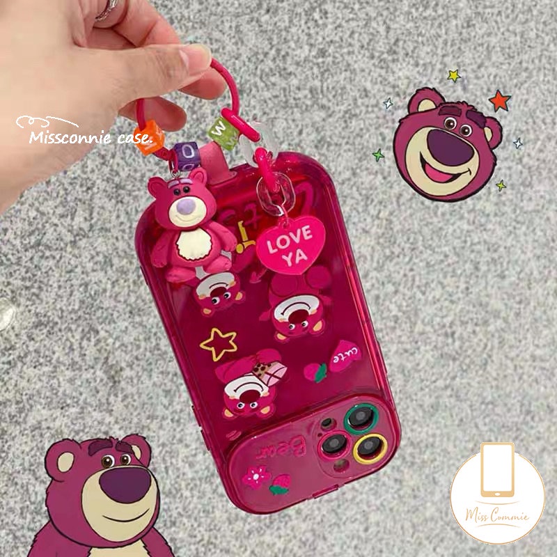 IPHONE Casing Cermin Make Up Flip Creative Rose Red Kompatibel Untuk Iphone7 8 Plus11 14 12 13 Pro MAX XR 14 Plus X XS MAX SE 2020 Beruang Strawberry Lucu Manyo Shockproof Soft Case