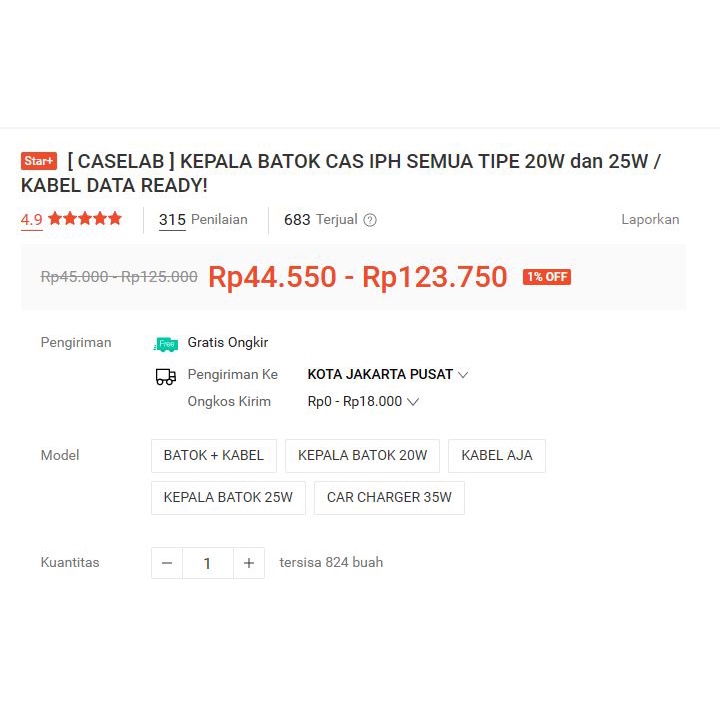 [ CASELAB ] NEW !! KEPALA BATOK CAS IPH SEMUA TIPE 20W dan 25W / KABEL DATA READY!