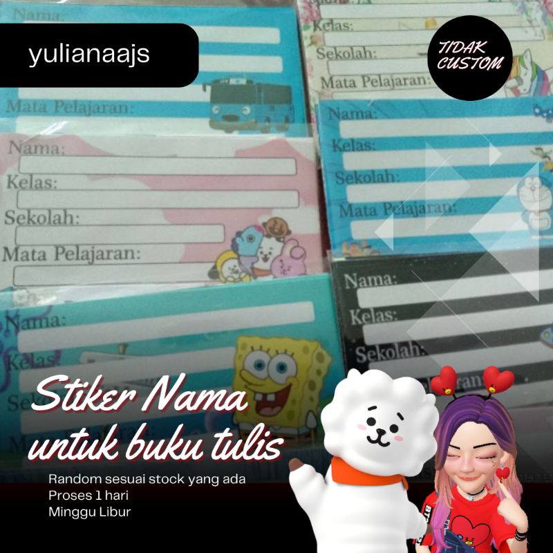 

STIKER NAMA CUSTOM/COCOK UNTUK TEMPEL DI BUKU TULIS/REQUEST SUKA SUKA BANYAK MACAM KARTUN KARAKTER